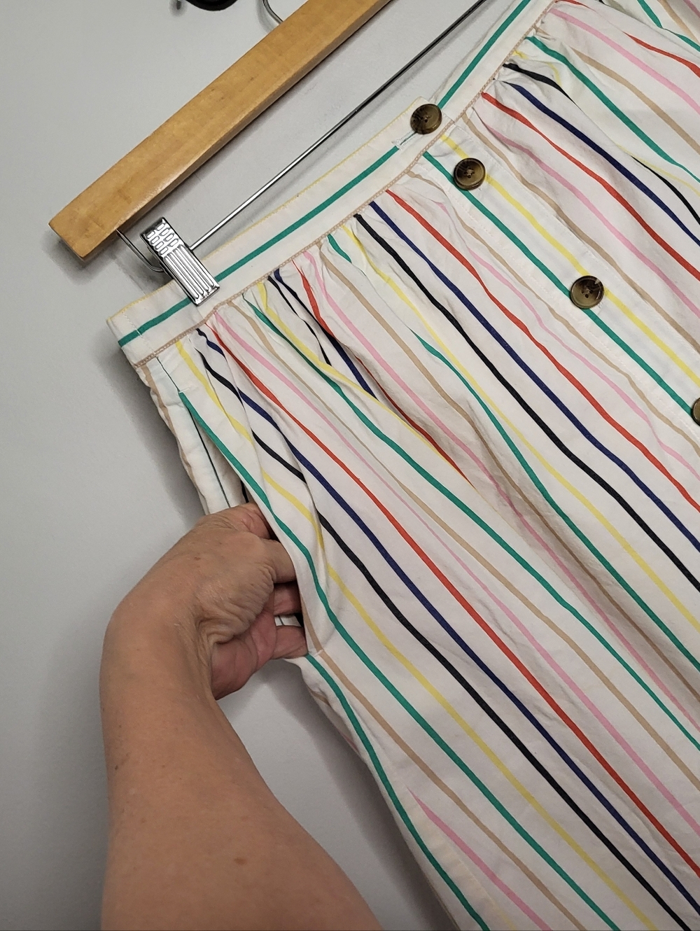 J.Crew Rainbow Stripe Poplin Midi Skirt Size L Fully Lined Pockets Preppy Summer - Picture 3 of 12